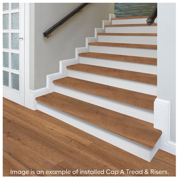 Red Iron Oak 47 in. L x 12.15 in. W x 1.69 in. T Laminate Stair Tread and Reversible Riser Kit Adhesive