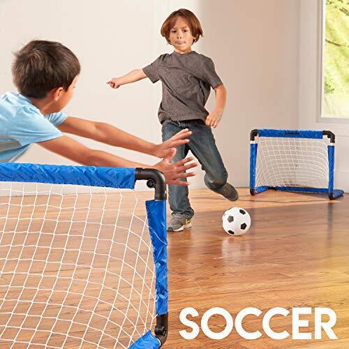 Kids 3 in 1 Indoor Mini Goal Sports Set Floor Hockey & Knee Hockey & Mini Soccer