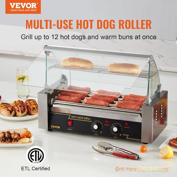 Hot Dog Roller 5 Rollers 12 Hot Dogs Capacity Stainless Sausage Grill Cooker Machine, ETL Certified