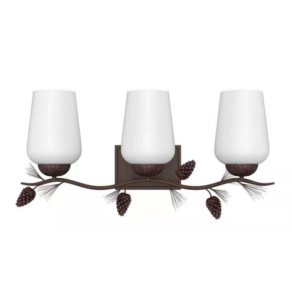Spruce Lodge 25 in. 3-Light Handmade Pinecone Vanity Light with Frosted Glass Shade