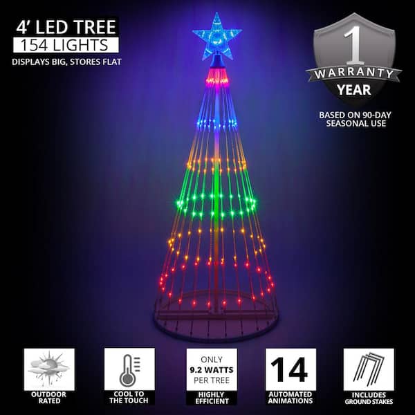 48 in. Christmas Multi-Color LED Animated Lightshow Cone Tree with 154 Lights and Star Topper