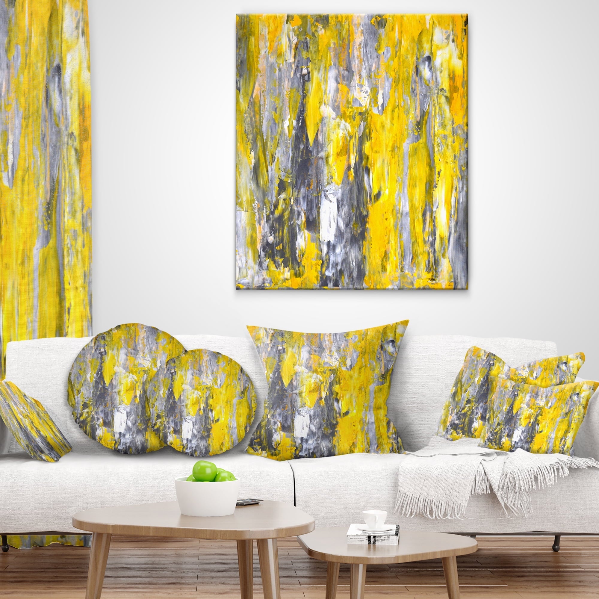 Designart Grey and Yellow Abstract Pattern - Abstract Throw Pillow - 12x20