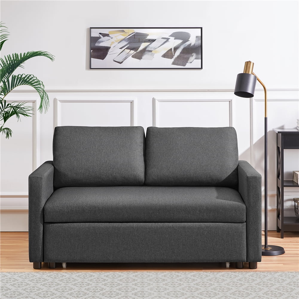 Topeakmart Convertible Sofa Bed Sleeper Sofa Trundle Loveseat with Pull-out Trundle Bed, Dark Gray
