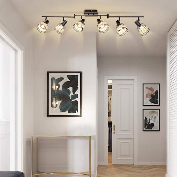 4 ft. 6-Head Balck LED Hard Wired Track Lighting Kit with Step Head