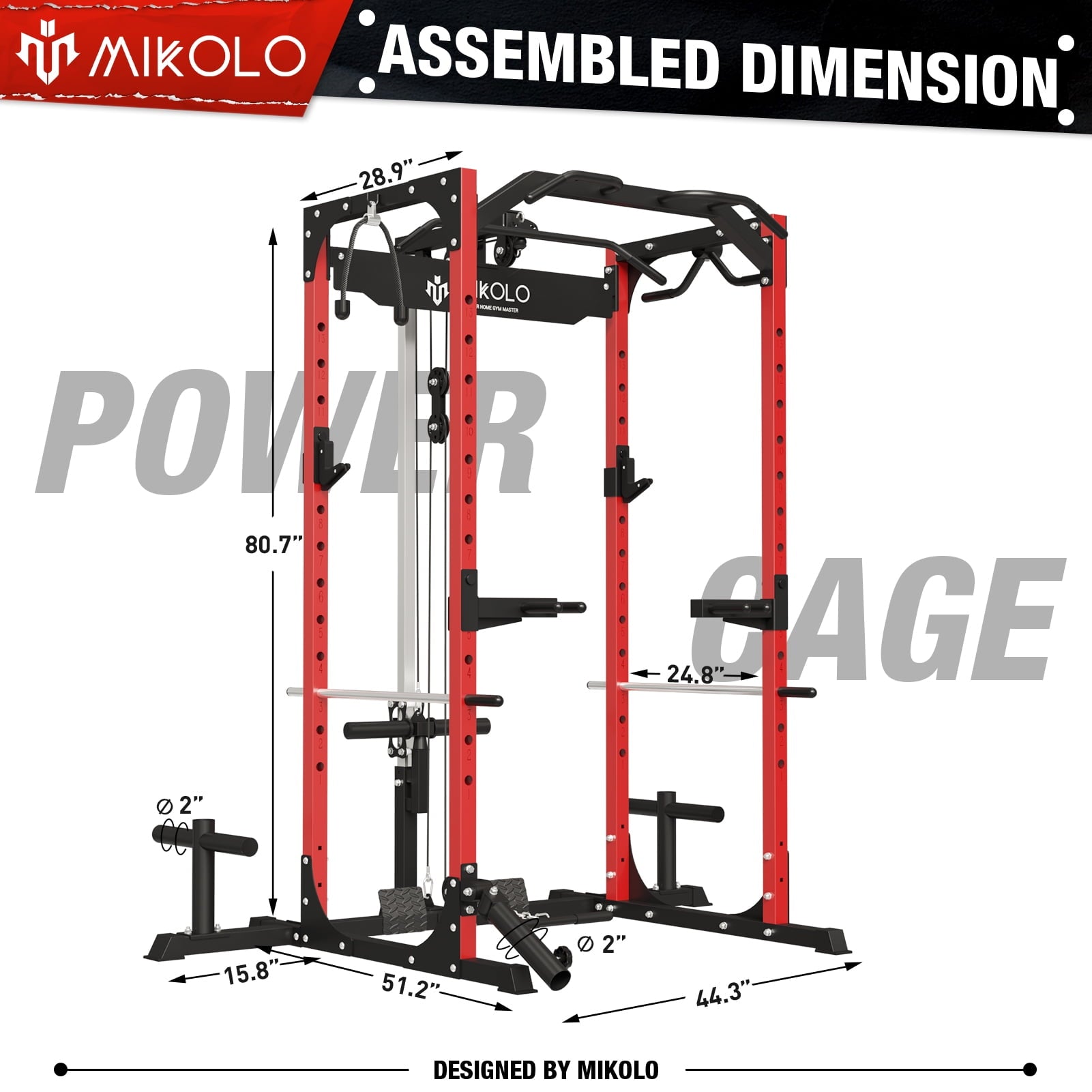 Mikolo Power Rack Cage with LAT Pulldown System,1200LBS Capacity Power Rack with 800 lbs Capacity Weight Bench Combo, Multi-Functional Squat Rack (Upgraded)