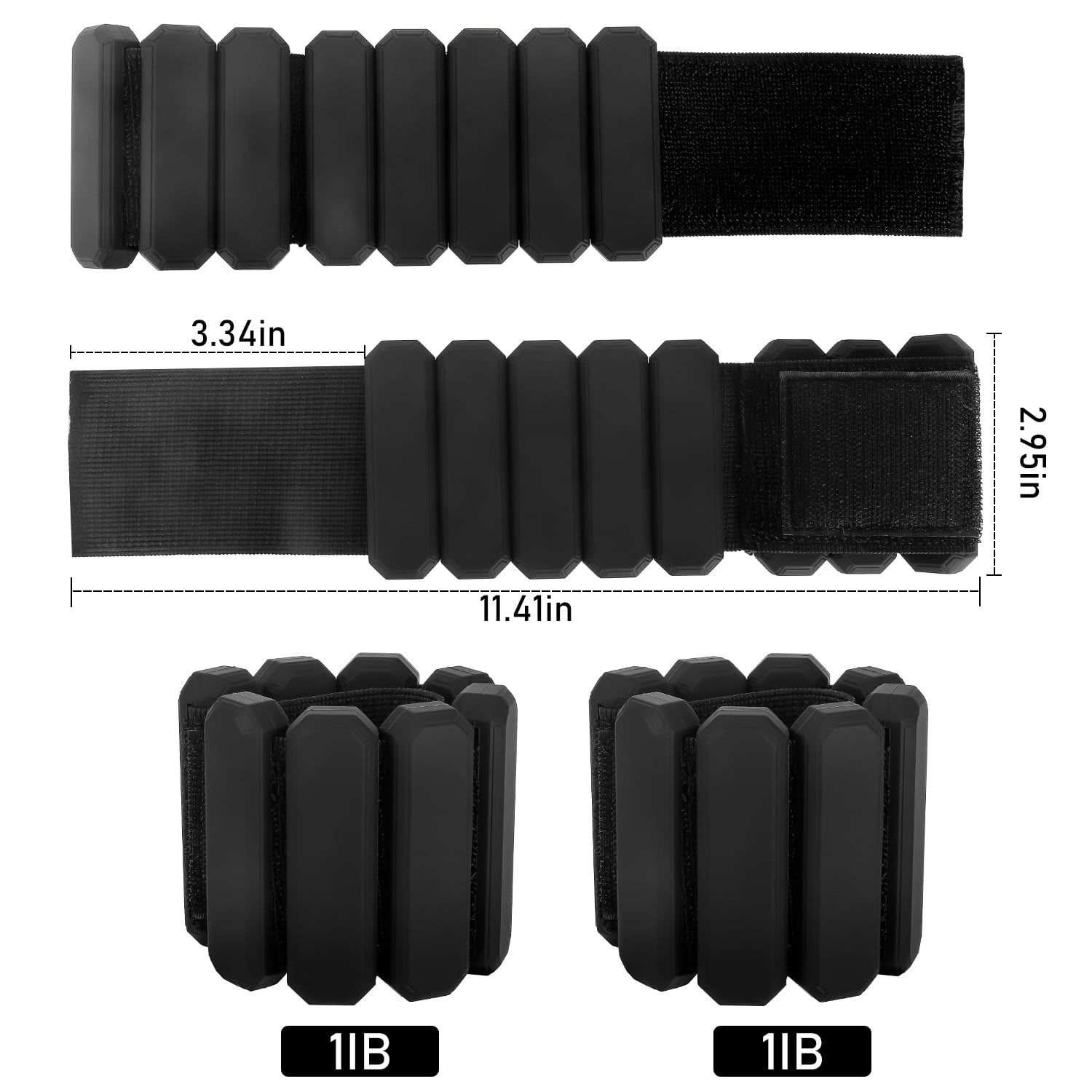 Romanda Wearable Wrist & Ankle Weights for Women Men, Silicone Wrist Weights for Women at Home, Adjustable Weighted Bracelet for Yoga, Pilates, Cardio, Aerobics, Walking, Black, Set of 2 (1lb Each)