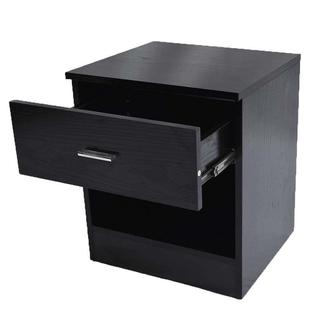 Ktaxon Night Table 1 Drawer Metal Handle Bedside Cabinet Bedroom Furniture Black