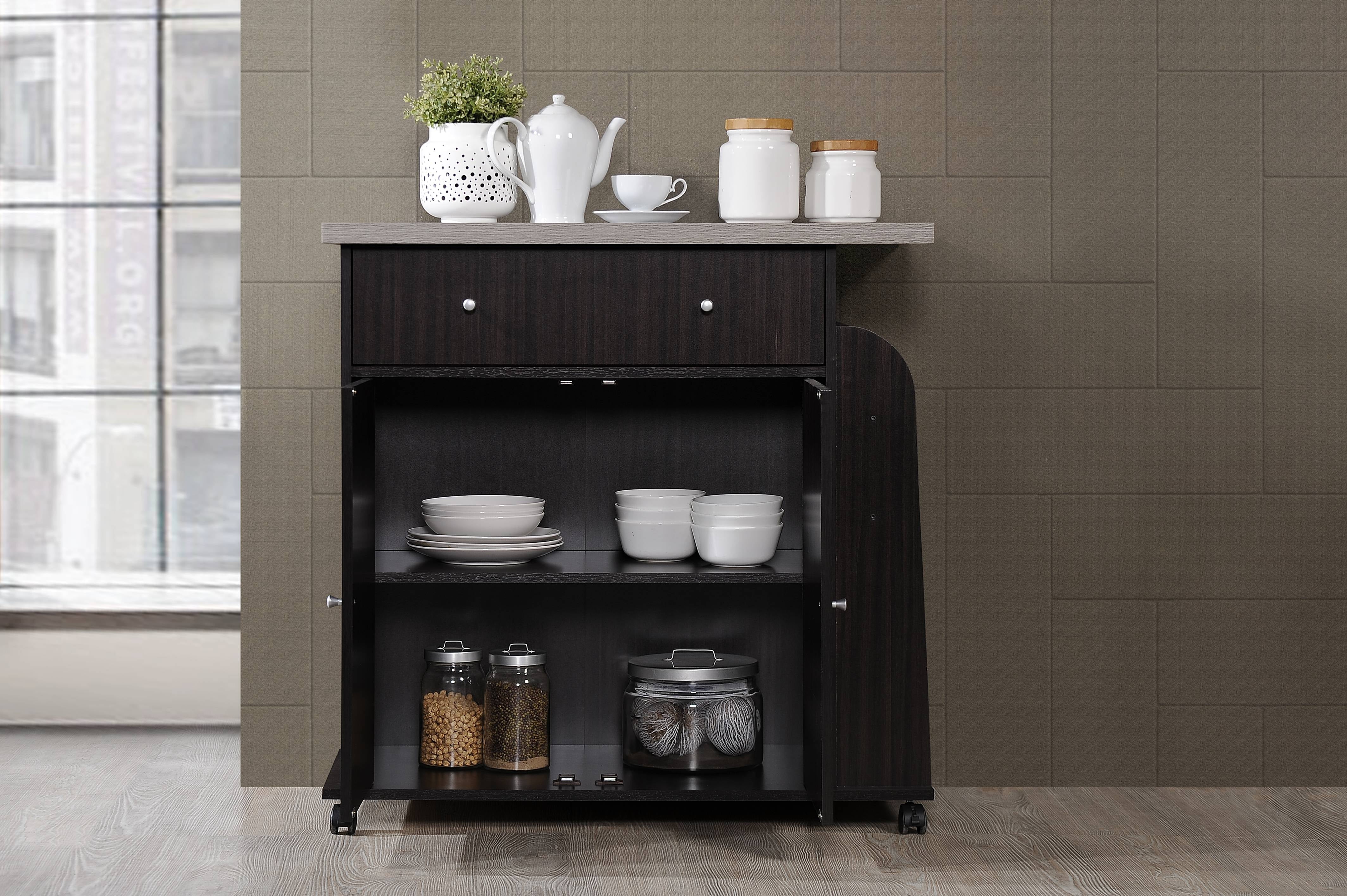 Hodedah Kitchen Cart with Spice Rack & Towel Rack, Chocolate
