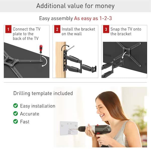 Barkan 13 in. to 65 in. Full Motion 4-Movement Long Flat/Curved TV Wall Mount Black Patented Touch and Tilt