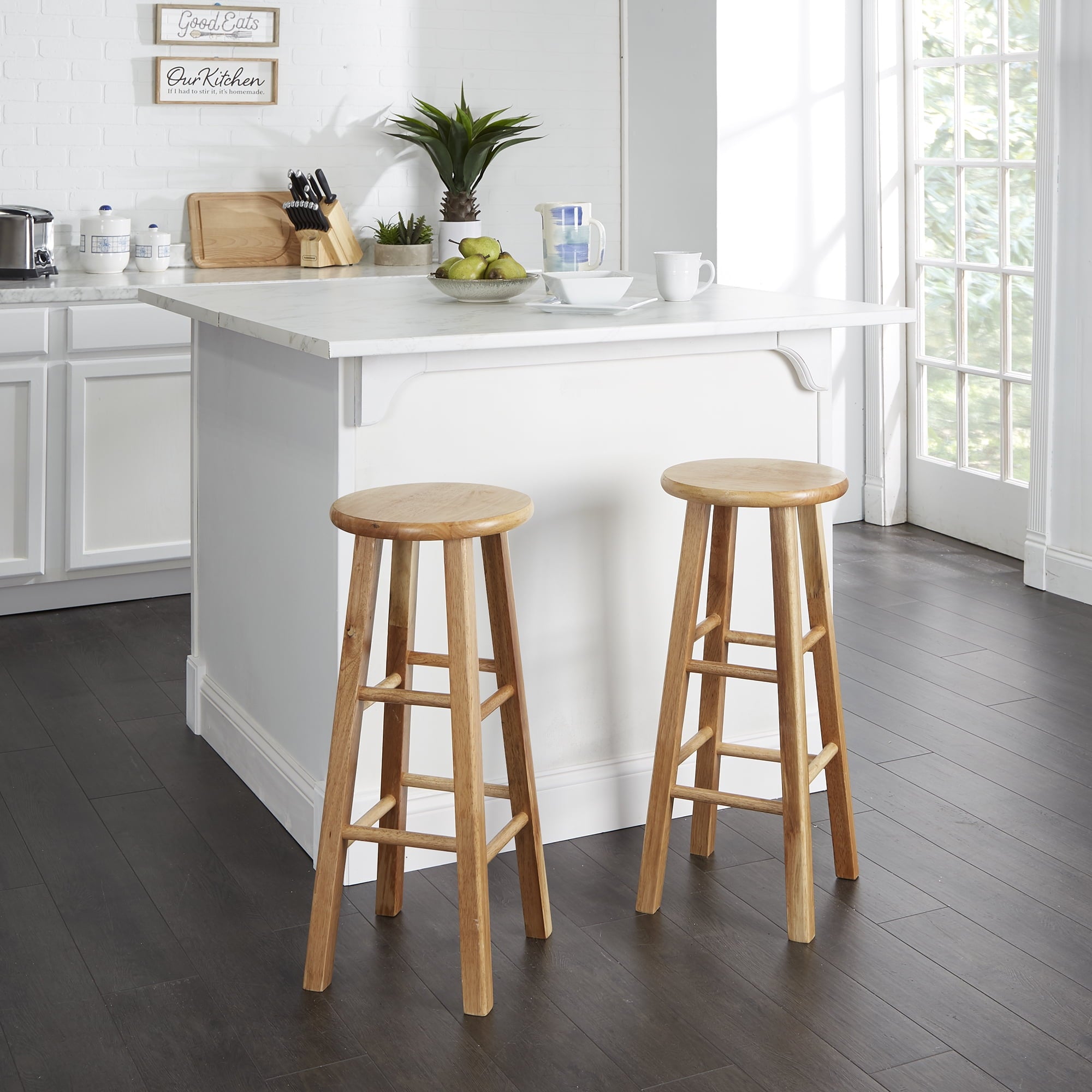 Mainstays  Natural Wood Backless Bar Stool, Fully Assembled, 29