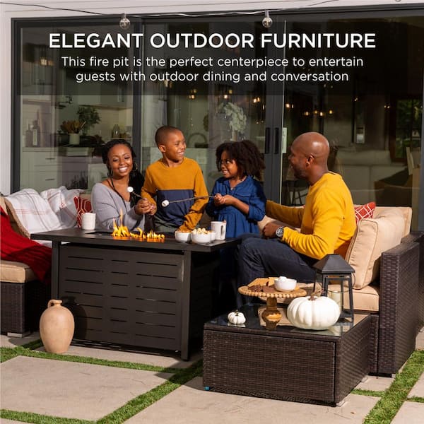 Dark Brown 42 in. Rectangular Steel Fire Pit Table 50,000 BTU Propane Gas with Cover, Glass Beads