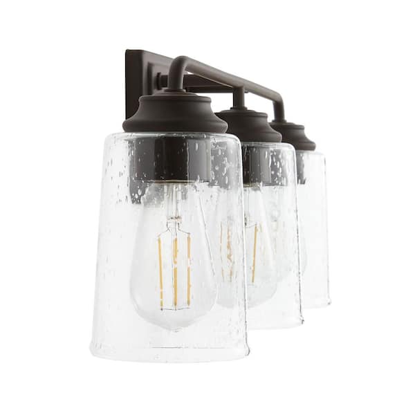Evangeline 23 in. 3-Light Modern Bronze Farmhouse Bathroom Vanity Light with Clear Seeded Glass Shades