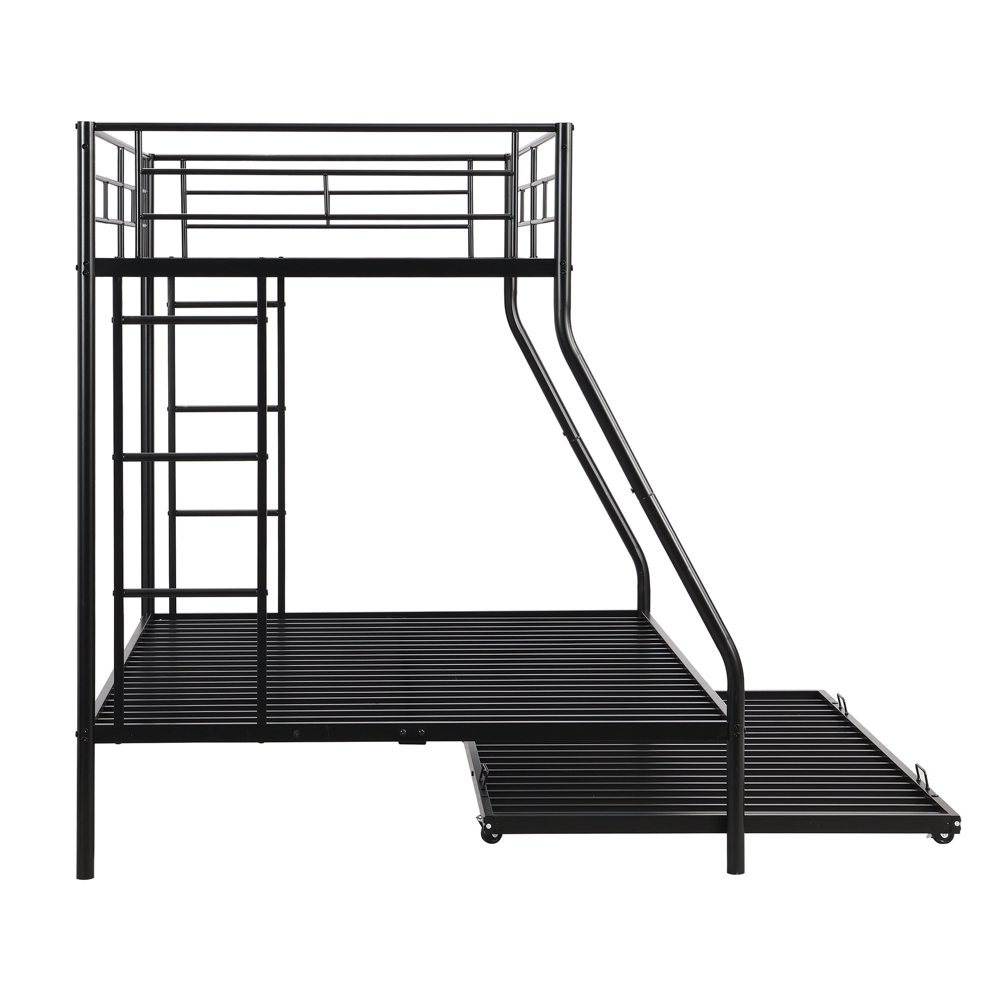 Bellemave Twin Over Full Bunk Beds with Trundle, Metal Bunk Bed Frame with Two-Side Ladders and Safety Rail, Thickened Metal Bed for 3 Kids Boys Girls Adults,Black