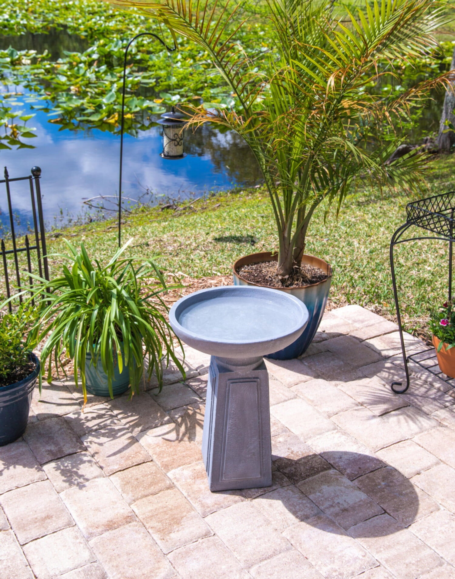Pedestal Outdoor Bird Bath with Gray Finish