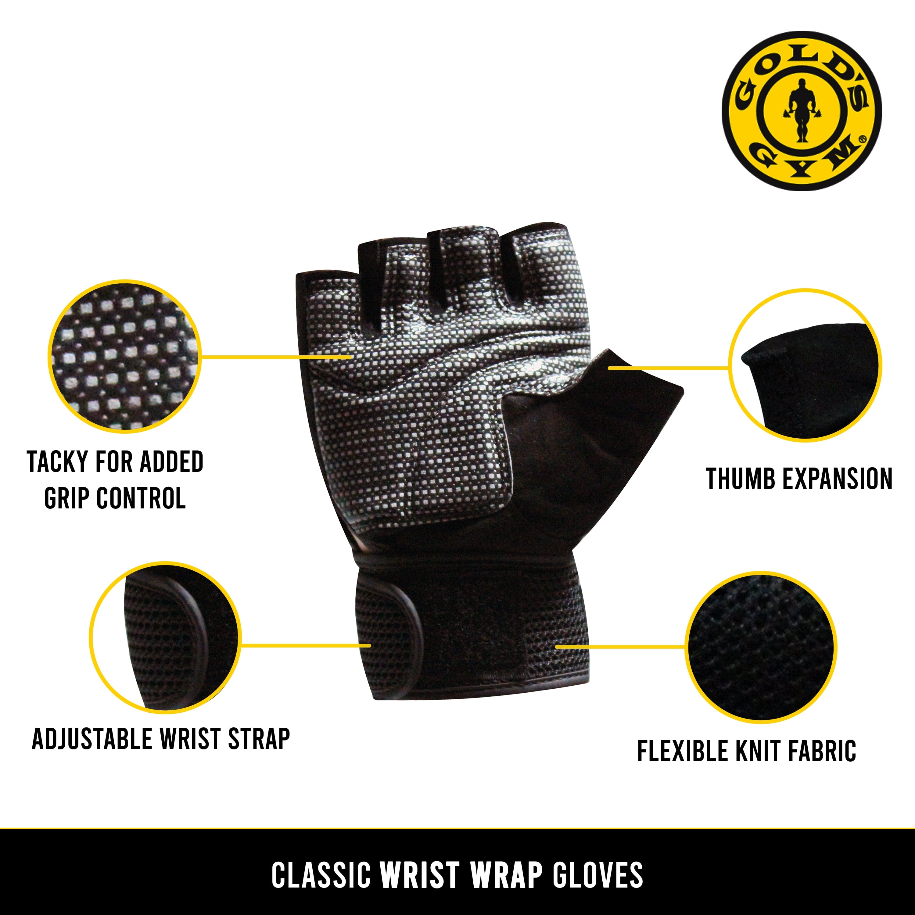 Gold?s Gym Classic Weightlifting Wrist Wrap Gloves, X-Small/Small