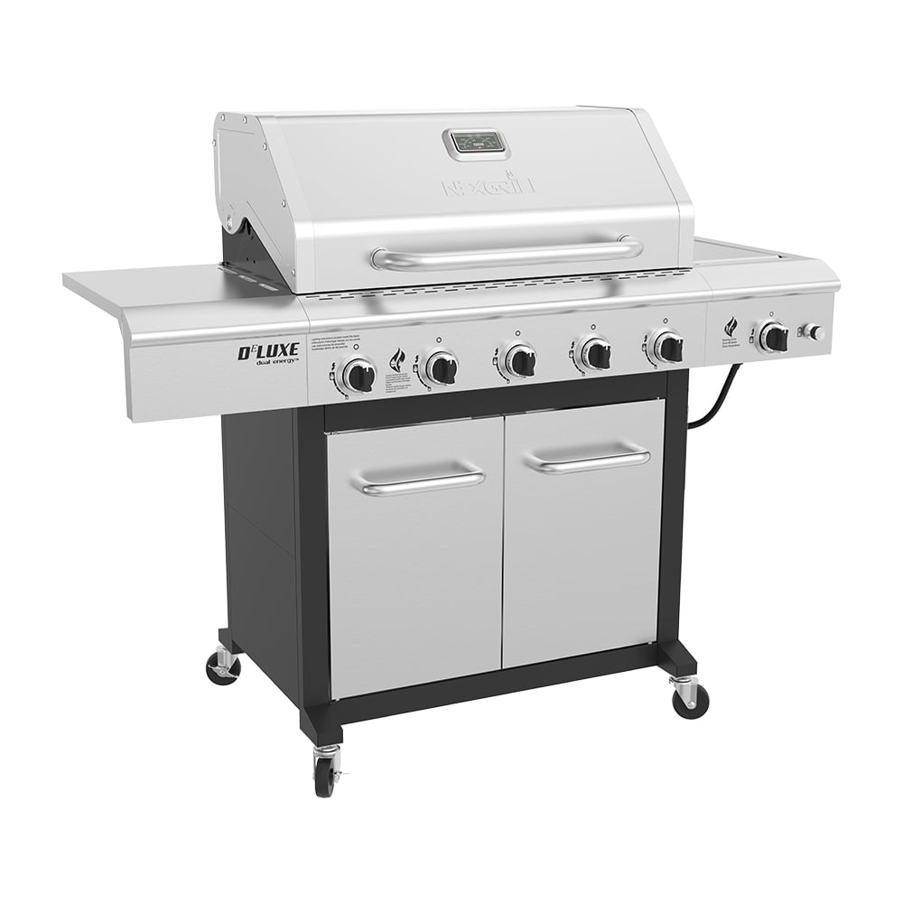 Nexgrill Deluxe 5-Burner Propane Gas Grill with Side Table and Ceramic Searing Side Burner - 75000BTUs