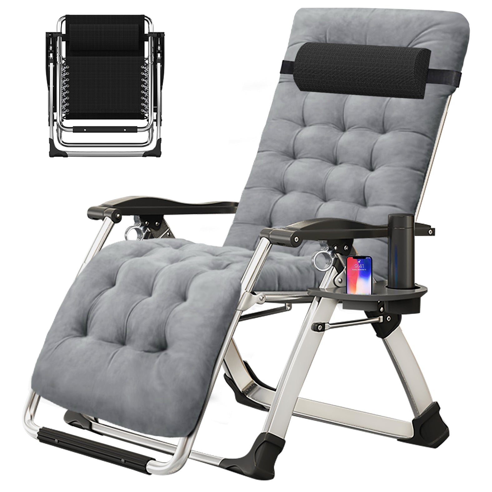 Lilypelle Zero Gravity Chair with Double Sided Pearl Mat Folding Lounge Recliner Chairs with Cushion,Cup Holder,Pillow