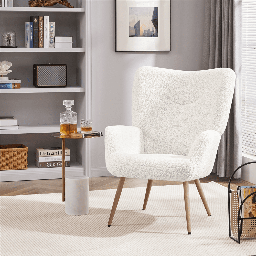 Easyfashion Modern Boucle Fabric Accent Chair, White