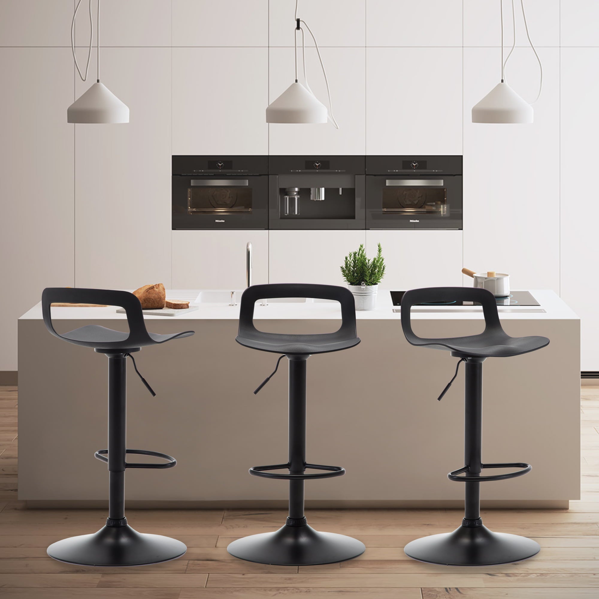 Swivel Bar Stool Adjustable-Height Barstools Modern Black Bar ChairSet of 2