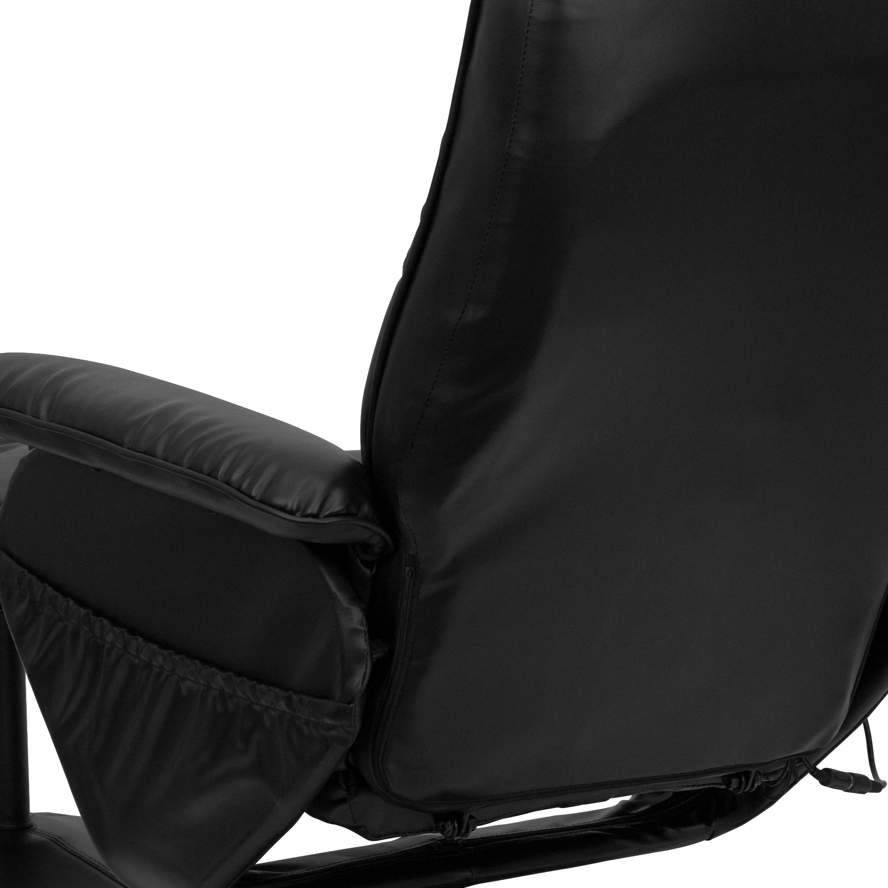 BizChair Massaging Heat Controlled Adjustable Recliner and Ottoman with Wrapped Base in Black LeatherSoft