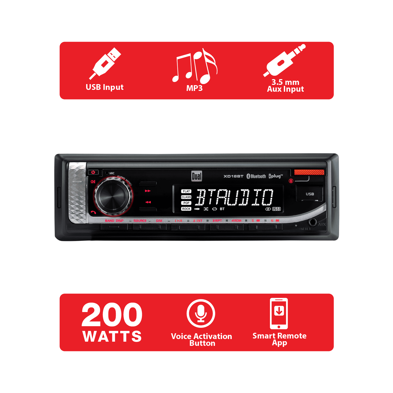 Dual Electronics XD18BT Single DIN Car Stereo Head Unit with Bluetooth, USB, AM/FM/MP3
