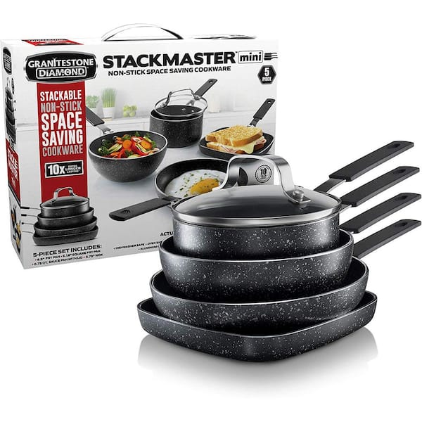 StackMaster 5-Piece Aluminum Non-Stick Diamond Infused Mini Cookware Set