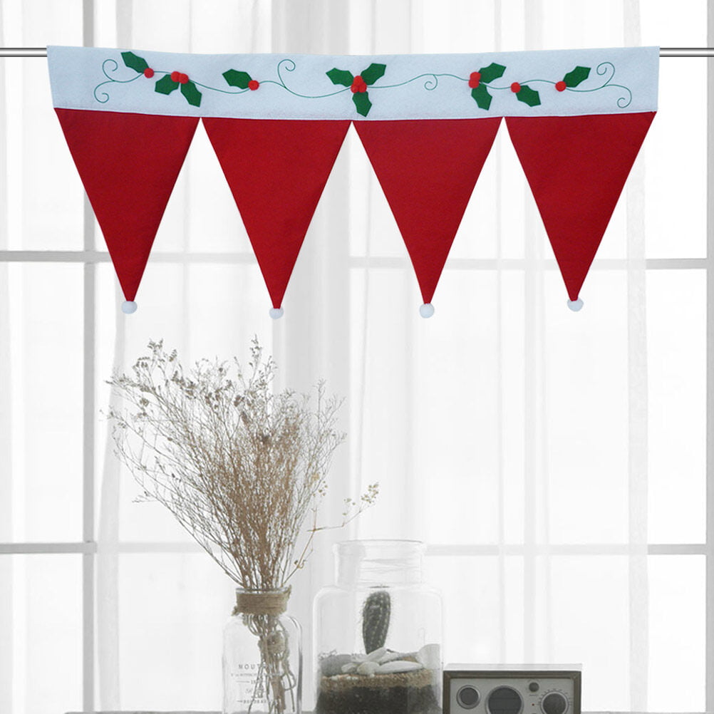Hemoton Christmas Santa Hat Curtain Valance Christmas Door Window Flag Bunting Decorations for Home Living Room (Red)