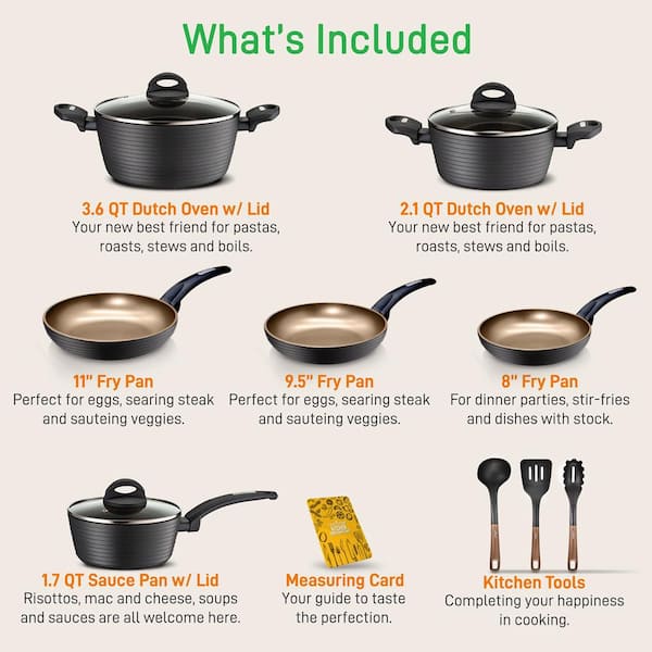 Kitchenware 12-Piece Set Pots and Pans Stylish Kitchen Cookware Set with Stylish Metallic Ridge-Line Pattern, Non-Stick