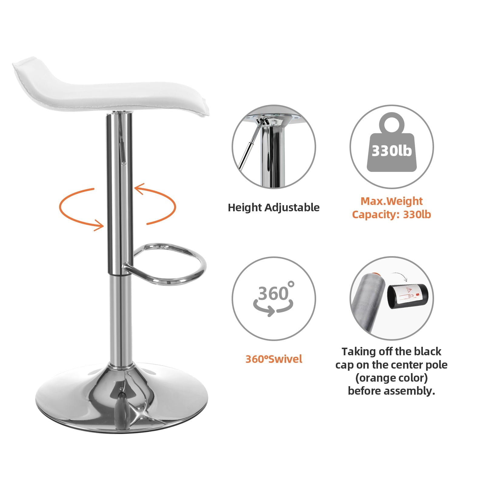 ELECWISH Set of 4 Adjustable Swivel Barstools, PU Leather with Chrome Base, Counter Height Hydraulic Pub Kitchen Counter Chairs, white