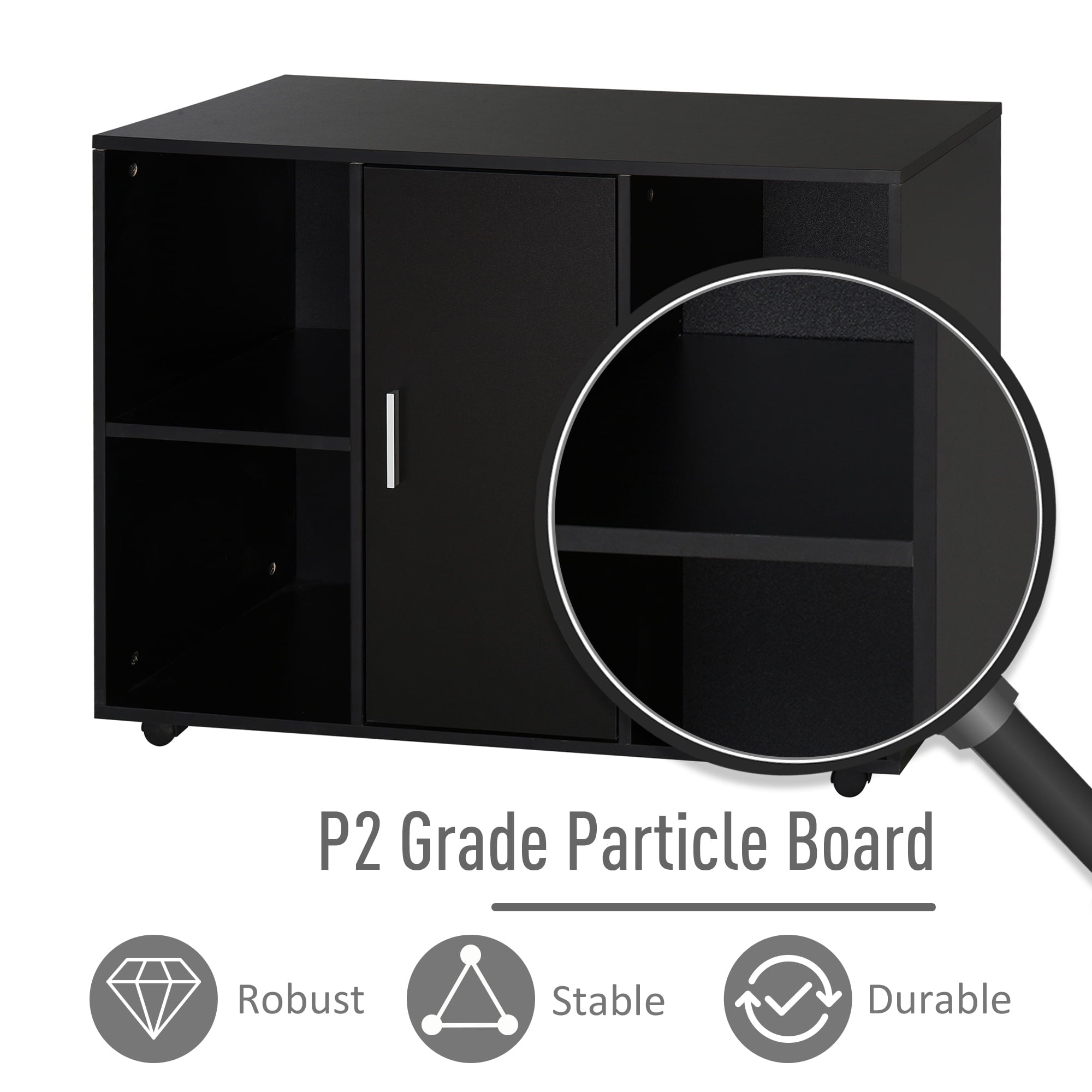 Vinsetto Printer Stand with 360 Degree Casters Multifunctional Office Cabinet Mobile File Cabinet P2 Particle Board, Black