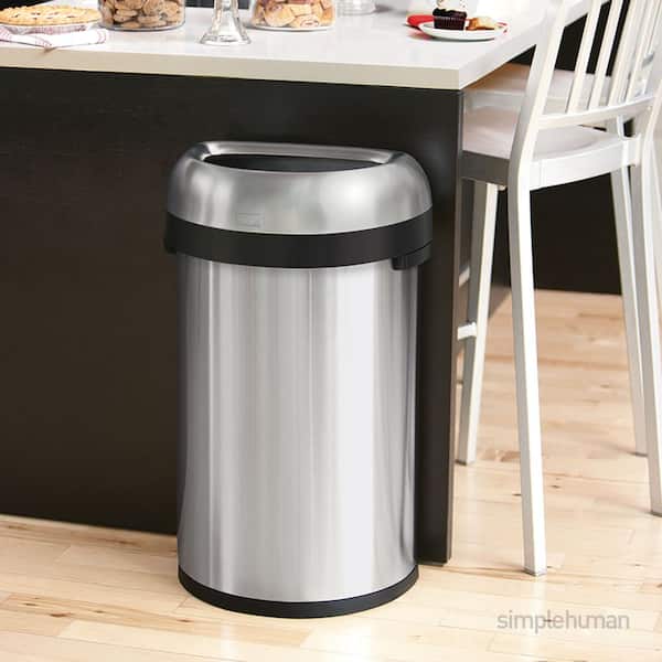 60-Liter/16 Gal. Heavy-Gauge Brushed Stainless Steel Semi-Round Open Top Commercial Trash Can