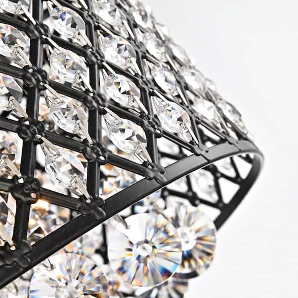 Alyvia 16 in. 4-Light Antique Black Glam Round Drum Flush Mount with Cascading Hanging Crystals