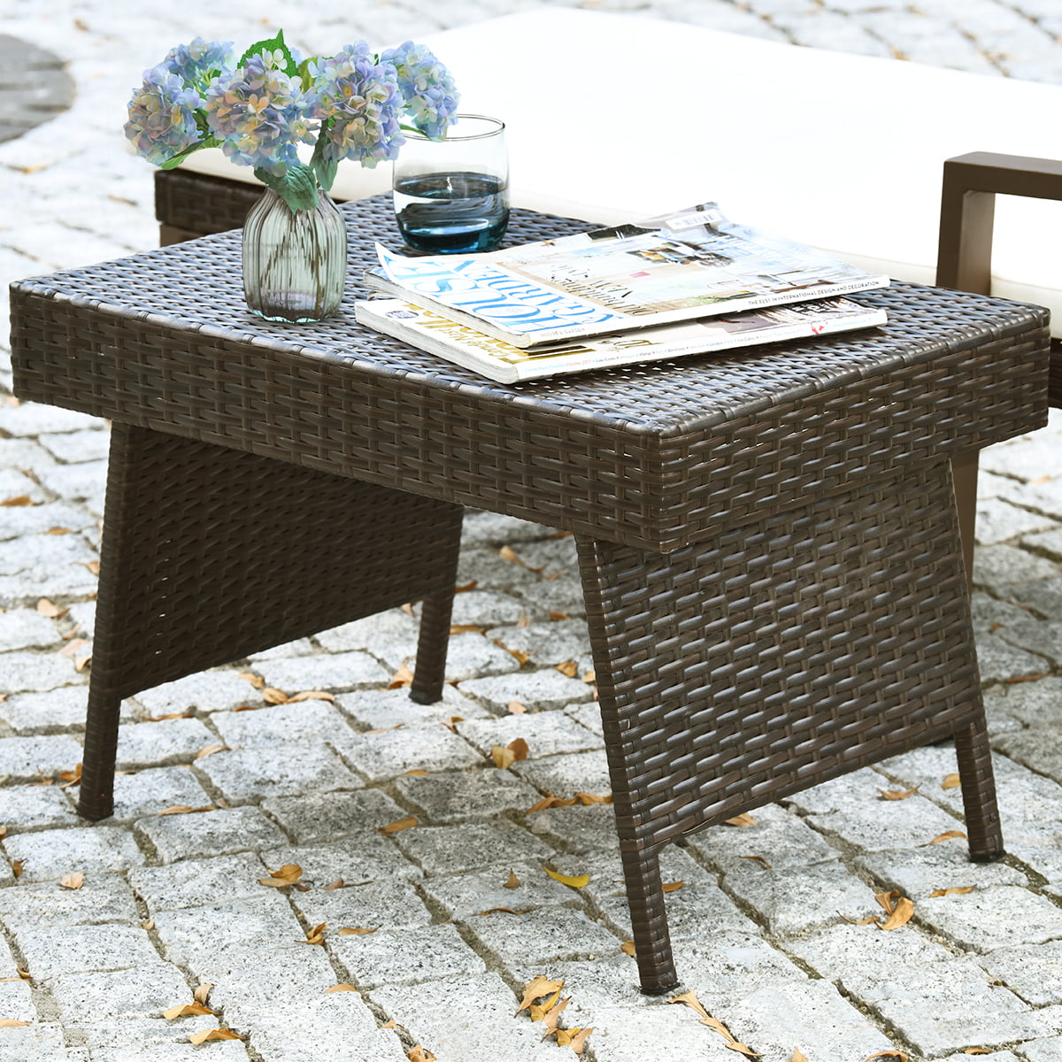 Patiojoy Folding PE Rattan Wicker Side Coffee Table Patio Garden Outdoor