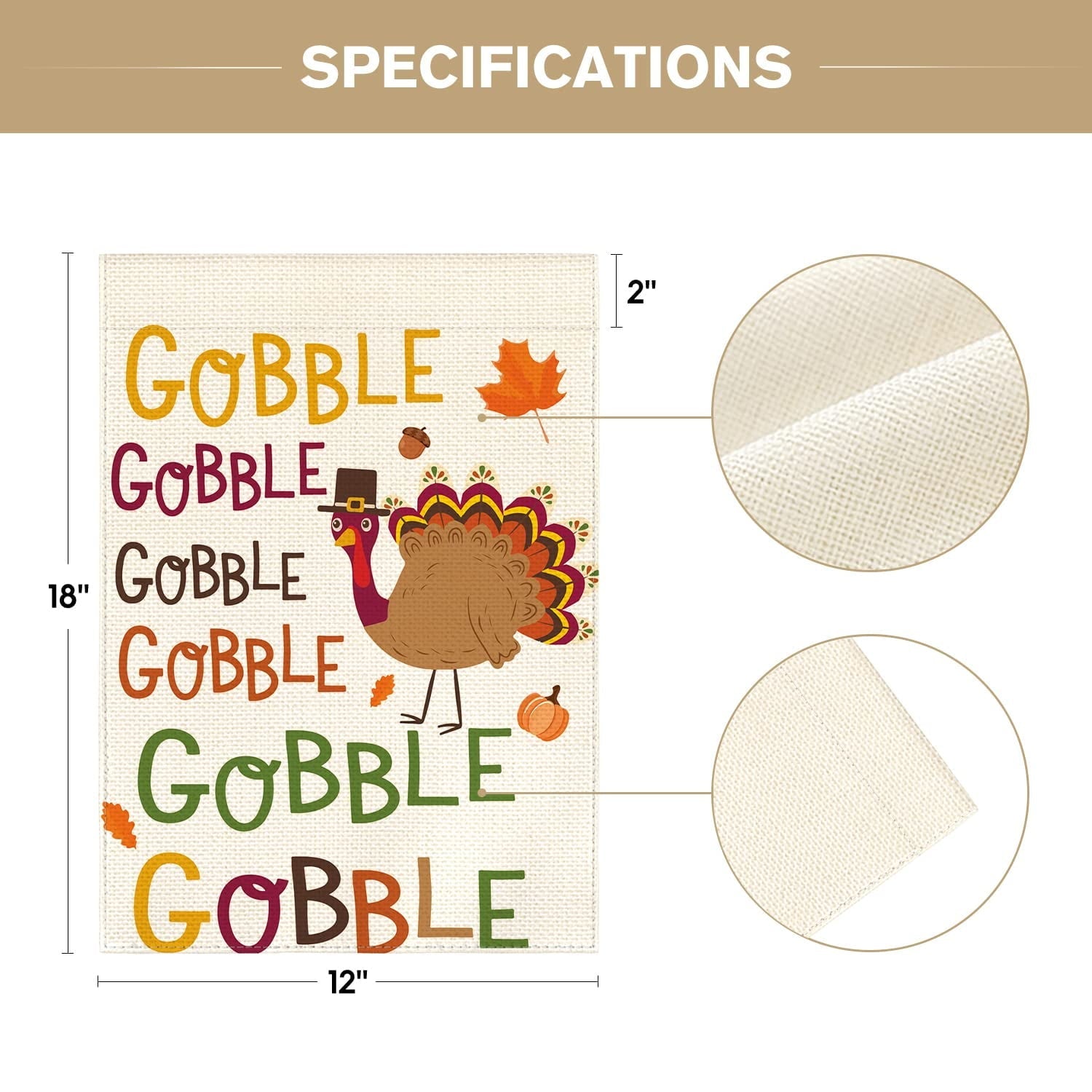 Artoid Mode Turkey Thanksgiving Gobble Gobble Burlap Garden Flag 12 x 18 Inch