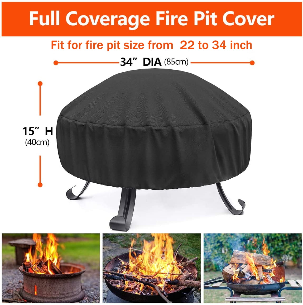 Fire Pit Cover Round for Fire Pit 30*22inch, Fits 28/30/32/34 inch Heavy Duty Outdoor Fire Pit Cover Full Coverage Patio Outdoor Fireplace Cover, Waterproof, Dust Proof and Anti UV, Fit All Seasons