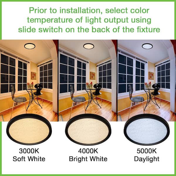 Low Profile 15 in. Round Crackle Lens Oil Rubbed Bronze LED Flush Mount with Night Light Feature