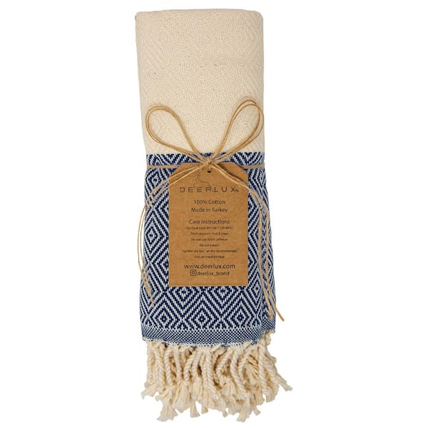 Navy 100% Cotton Turkish Hand Towels 18 in. x 40 in. Diamond Peshtemal Kitchen and Bath Towels (Set of 2)