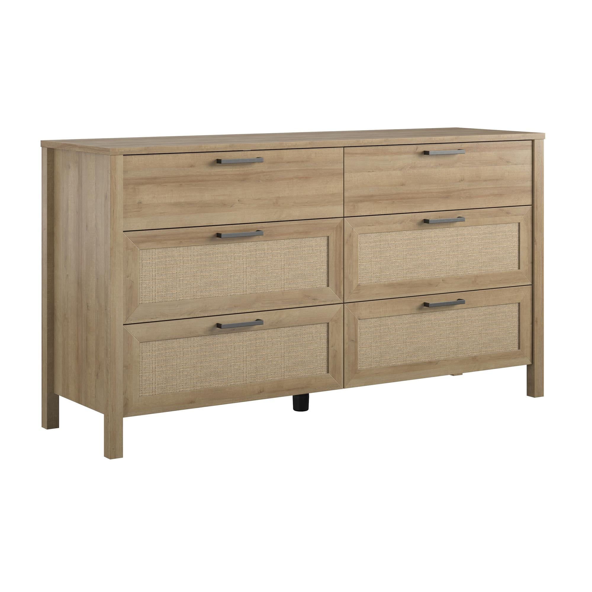 Queer Eye Wimberly 6 Drawer Dresser, Natural with Faux Rattan