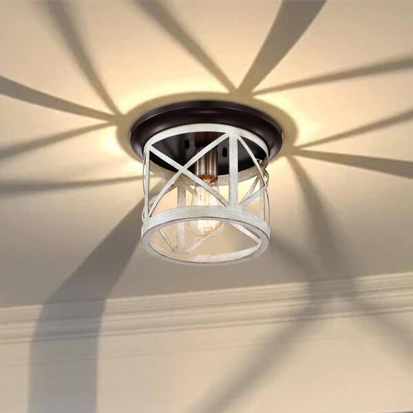 9.75 in. 1-Light Oil-Rubbed Bronze and Briarwood Finish Cage Drum Flush Mount