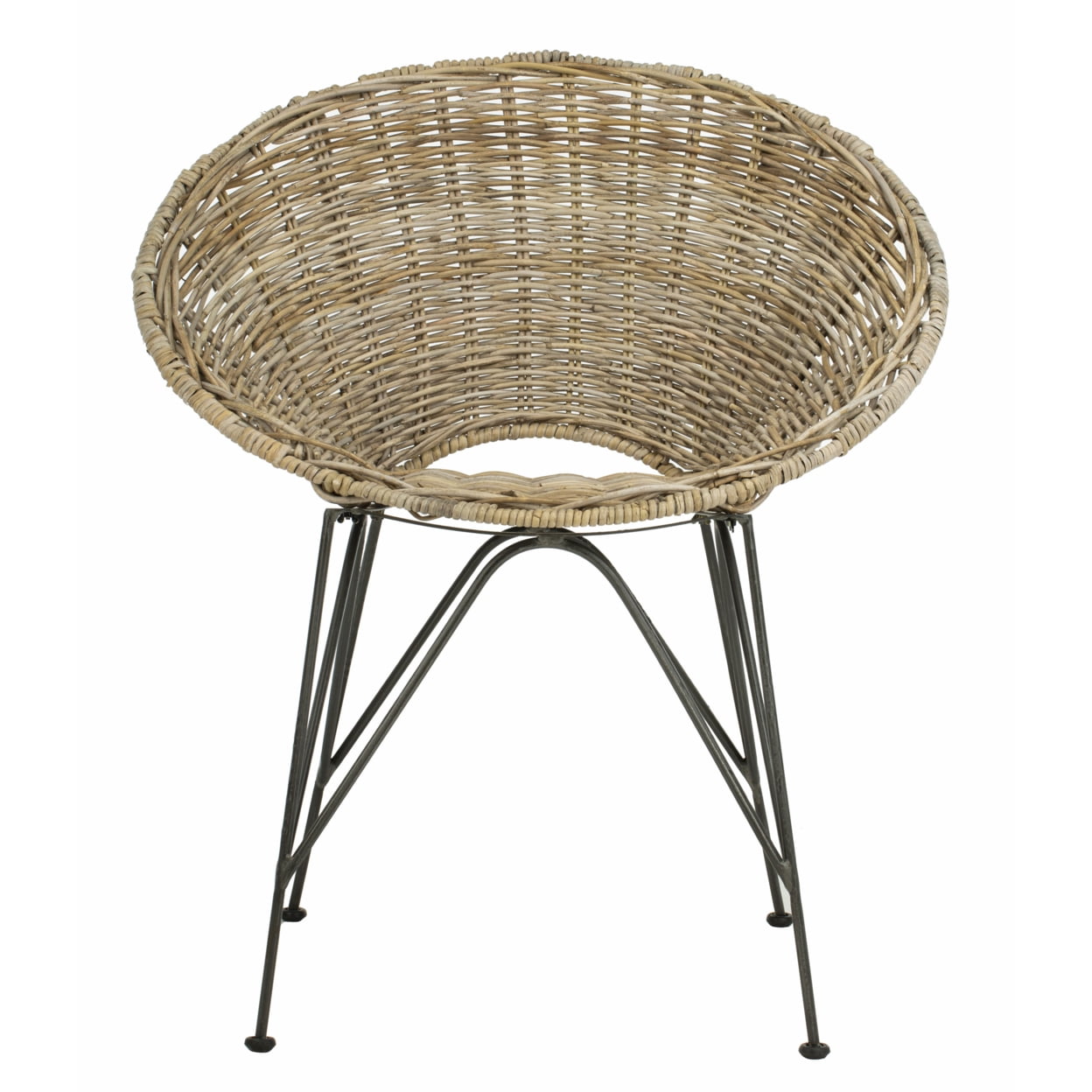 SAFAVIEH Sierra Rattan Mid-Century Nautical Accent Chair, Grey Wash/Dark Steel