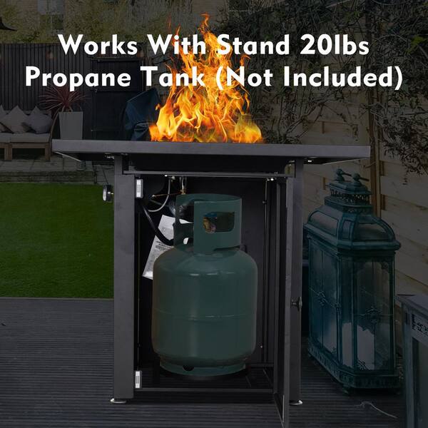 24.5 in. Black Square Metal Propane Fire Pit Table with Volcanic Stone and ETL-Certified