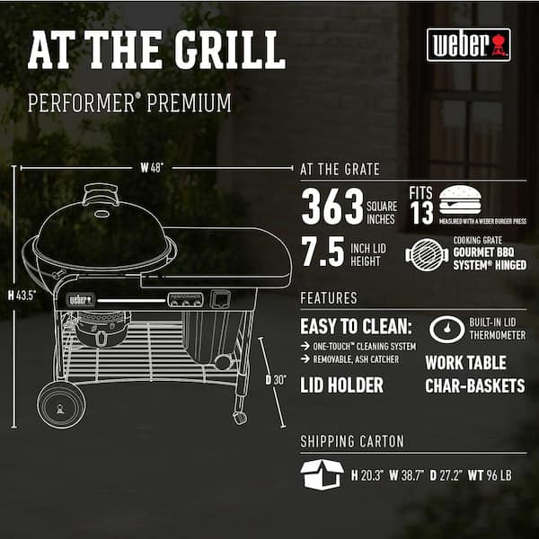 22 in. Performer Premium Charcoal Grill in Black with Built-In Thermometer and Digital Timer