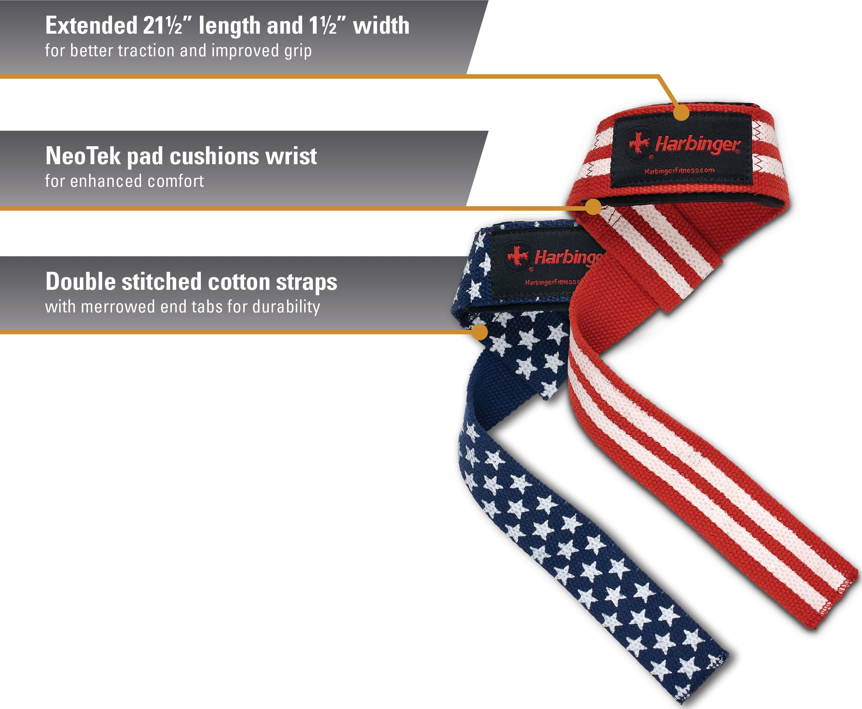 Harbinger Padded Cotton Lifting Straps Unisex Flag 21.5