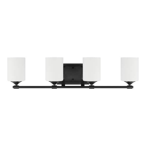 Darlington 29.5 in. 4-Light Matte Black Vanity Light with Frosted Opal Glass Shades