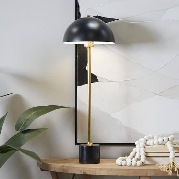 28 in. Black Metal Umbrella Style Task and Reading Desk Lamp with Marble Base
