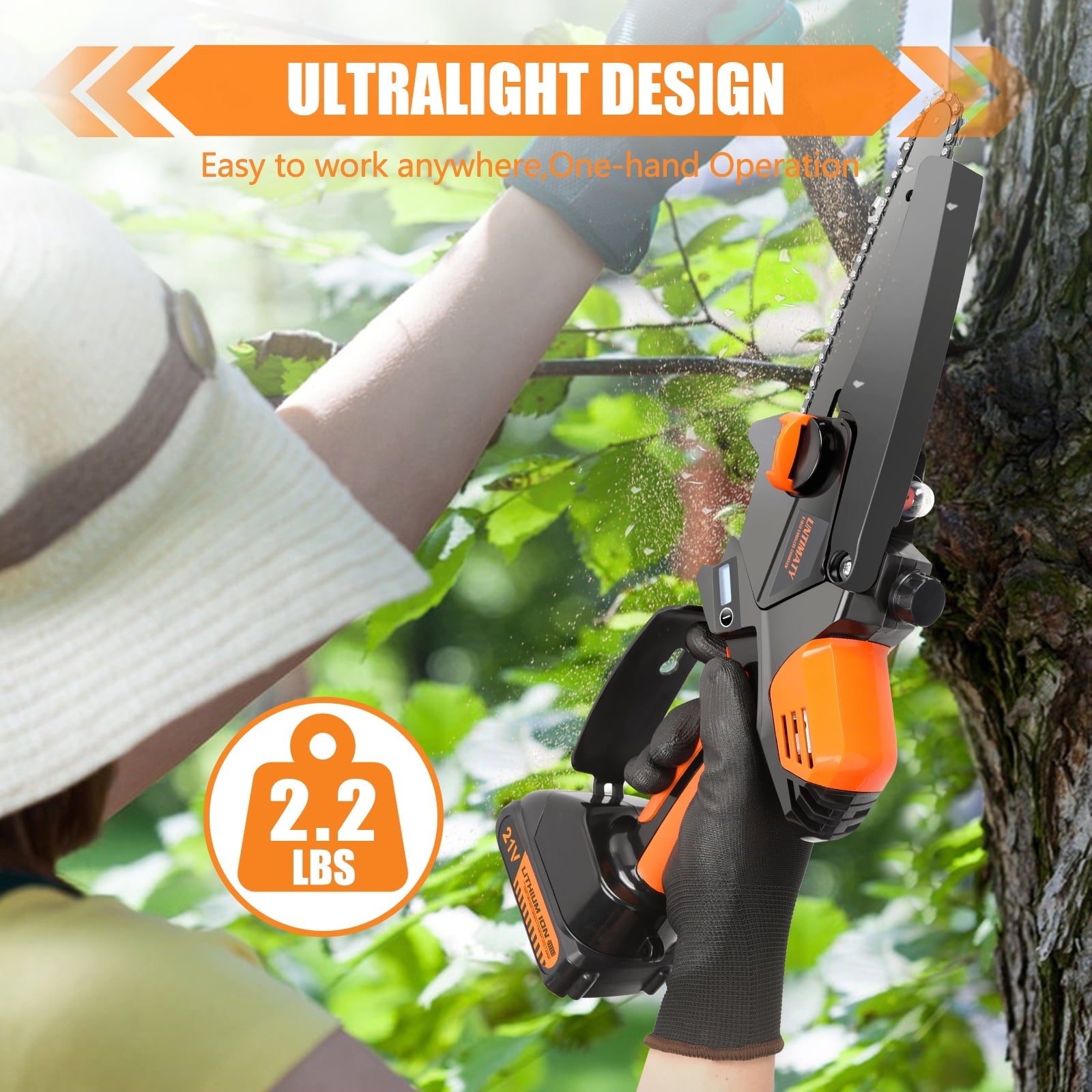 UNTIMATY 6-Inch Mini Chainsaw, Cordless Chainsaw Battery Powered with Automatic Oiler & Power Display, Handheld Electric Chain Saw for Tree Trimming Wood Cutting