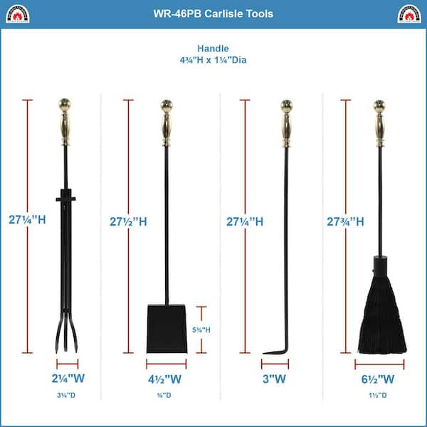 Carlisle 30.5 in. Tall 5-Piece Polished Brass and Black Fireplace Tool Set