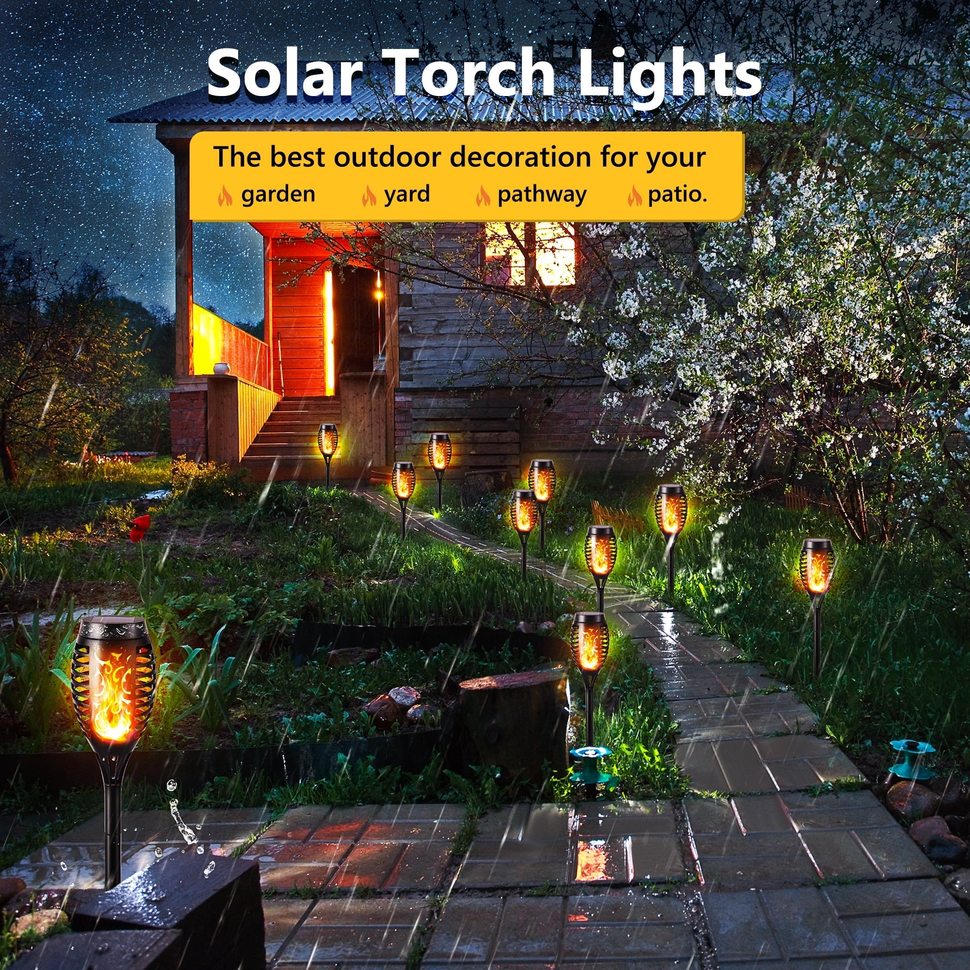 Toodour Christmas Solar Lights Outdoor with Flickering Flame, 12 Pack LED Solar Torch Lights, Waterproof Solar Garden Lights for Path Landscape Patio Christmas Decor