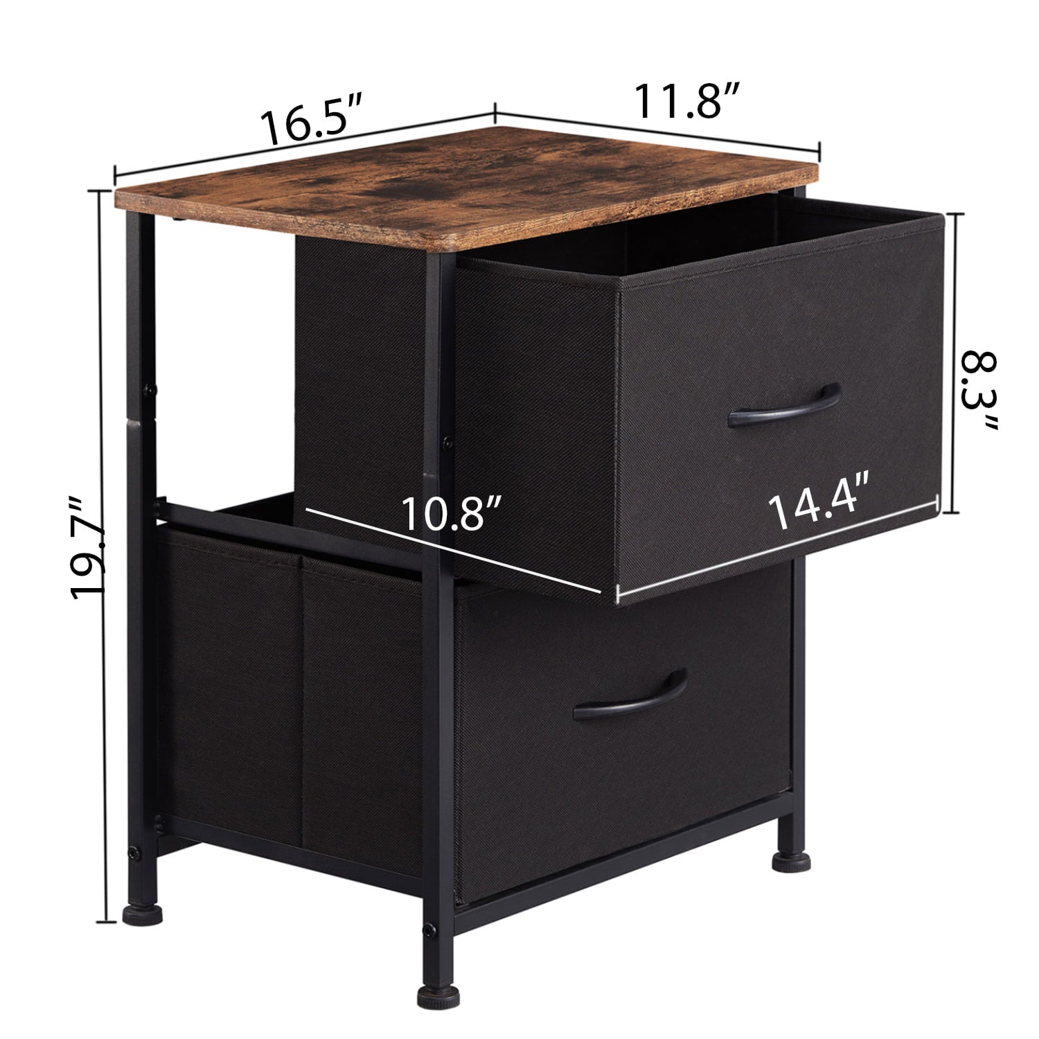 Somdot Small Dresser with 2 Drawers Set of 2, Nightstands Bedside Table with Removable Fabric Bins for Bedroom Office Laundry Closet Entryway Hallway Nursery Room,Black/Rustic Brown