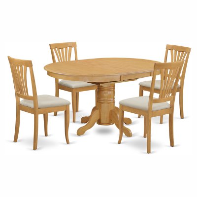 East West Furniture Avon 5 Piece Pedestal Oval Dining Table Set with Microfiber Seat Chairs